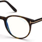 Tom Ford FT5695-B Round Eyeglasses 052-052 - Shiny Classic Dark Havana / Blue Block Lenses