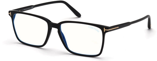 Tom Ford FT5696-B Rectangular Eyeglasses 001-001 - Shiny Black / Blue Block Lenses