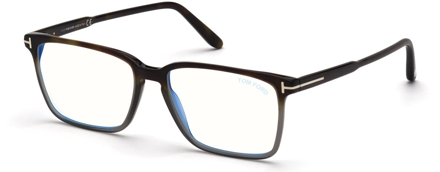 Tom Ford FT5696-B Rectangular Eyeglasses 056-056 - Shiny Grad. Havana-To-Grey Front W. Havana Temples / Blue Block Lenses