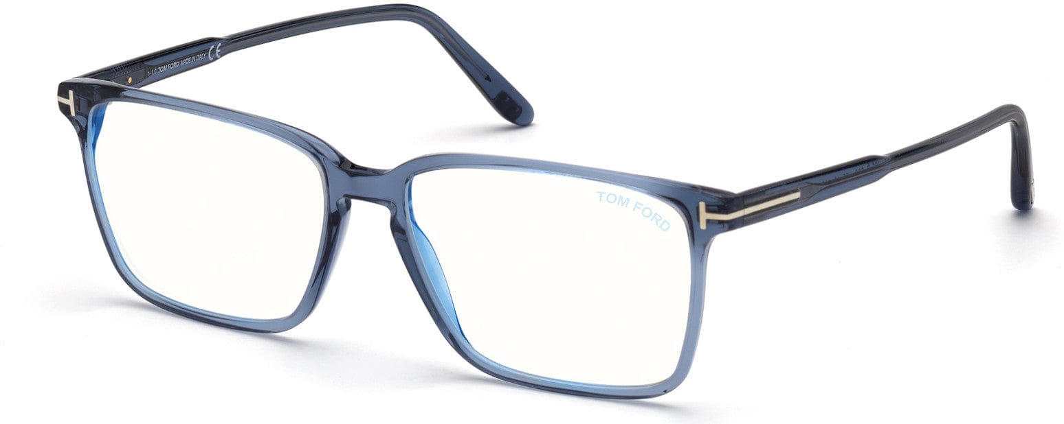 Tom Ford FT5696-B Rectangular Eyeglasses 090-090 - Shiny Transparent Blue / Blue Block Lenses
