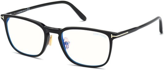 Tom Ford FT5699-B Square Eyeglasses 001-001 - Shiny Black / Blue Block Lenses