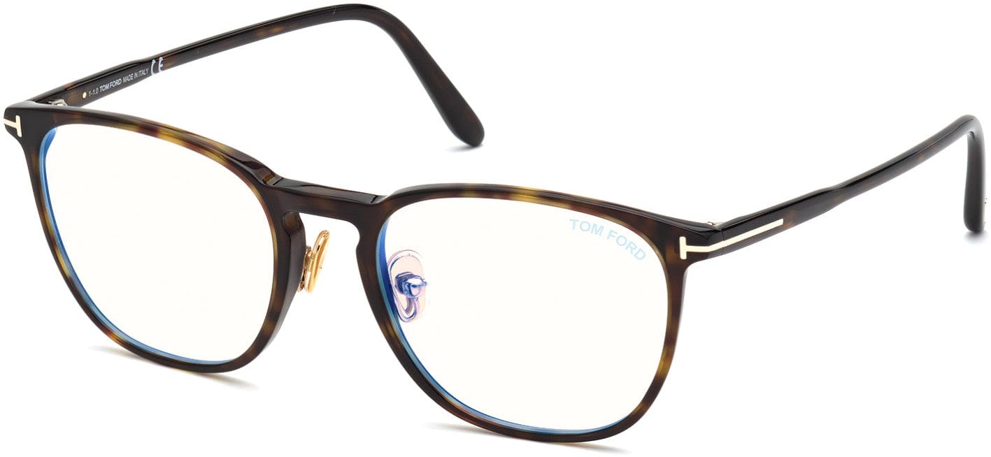 Tom Ford FT5700-B Round Eyeglasses 052-052 - Shiny Classic Dark Havana / Blue Block Lenses