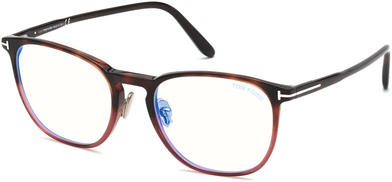 Tom Ford FT5700-B Round Eyeglasses 054-054 - Shiny Burgundy / Blue Block Lenses