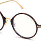 Tom Ford FT5703-B Round Eyeglasses 053-053 - Shiny Yellow Gold, "t" Logo / Blue Block Lenses - Ss21 Adv Style