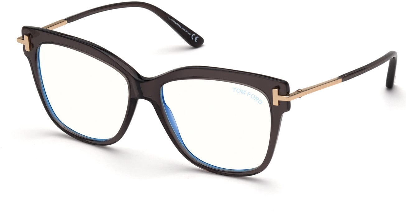 Tom Ford FT5704-B Square Eyeglasses 020-020 - Shiny Transparent Grey W. Rose Gold / Blue Block Lenses