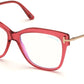 Tom Ford FT5704-B Square Eyeglasses 066-066 - Shiny Transparent Raspberry W. Rose Gold / Blue Block Lenses