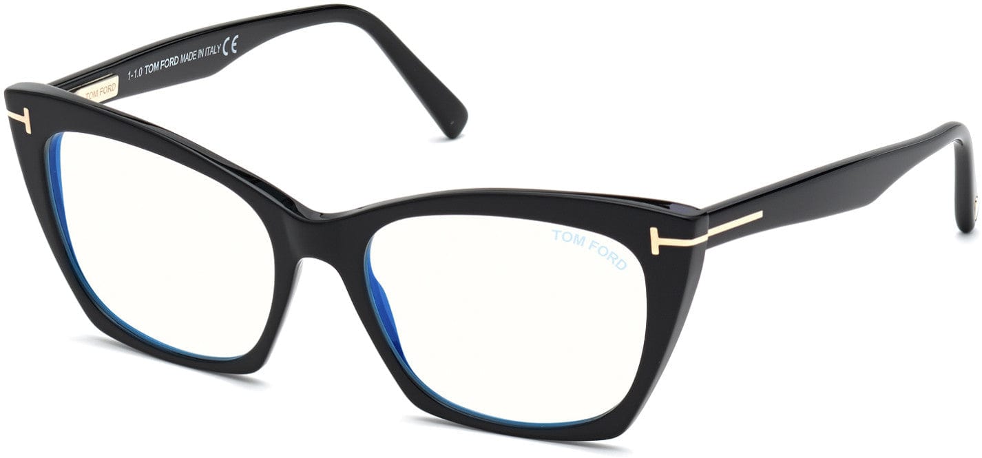 Tom Ford FT5709-B Cat Eyeglasses 001-001 - Shiny Black / Blue Block Lenses
