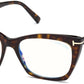 Tom Ford FT5709-B Cat Eyeglasses 052-052 - Shiny Classic Dark Havana / Blue Block Lenses