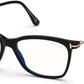 Tom Ford FT5712-B Square Eyeglasses 001-001 - Shiny Black/ Blue Block Lenses