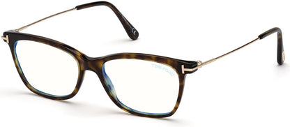 Tom Ford FT5712-B Square Eyeglasses 052-052 - Shiny Classic Dark Havana, Rose Gold Temples/ Blue Block Lenses