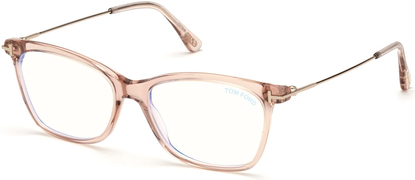 Tom Ford FT5712-B Square Eyeglasses 072-072 - Shiny Transparent Pink, Shiny Rose Gold Temples/ Blue Block Lenses