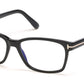 Tom Ford FT5713-B Rectangular Eyeglasses 001-001 - Shiny Black/ Blue Block Lenses