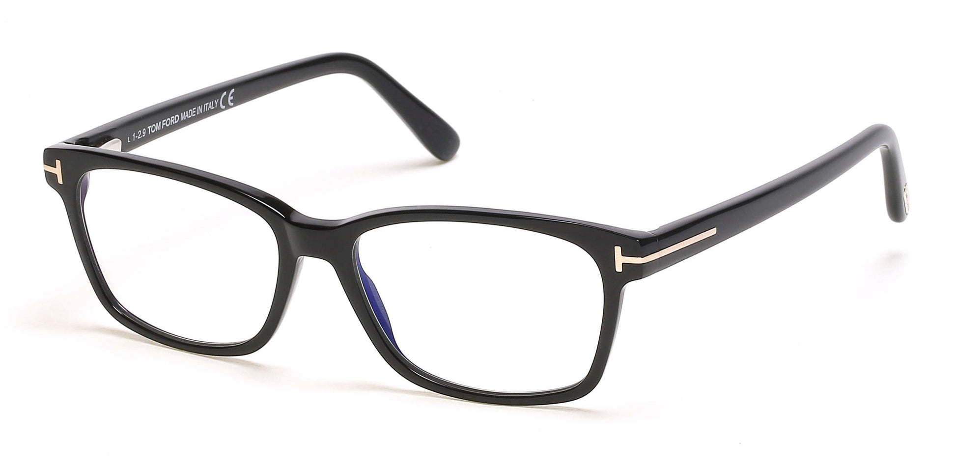 Tom Ford FT5713-B Rectangular Eyeglasses 001-001 - Shiny Black/ Blue Block Lenses