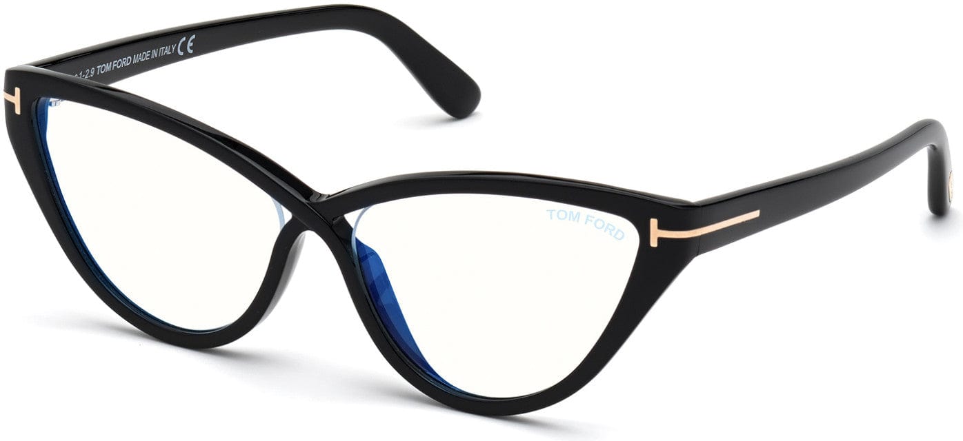Tom Ford FT5729-B Cat Eyeglasses 001-001 - Shiny Black / Blue Block Lenses (Ss20 Adv)