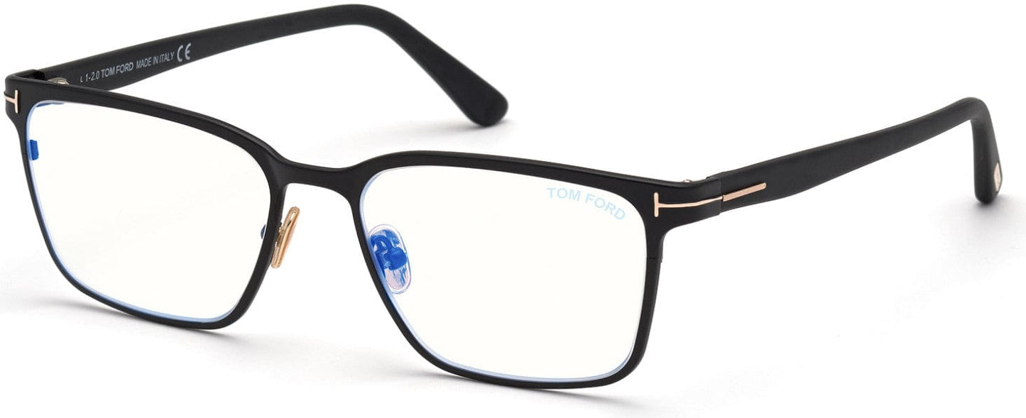 Tom Ford FT5733-B Square Eyeglasses 002-002 - Matte Black, Shiny Rose Gold, "t" Logo / Blue Block Lenses