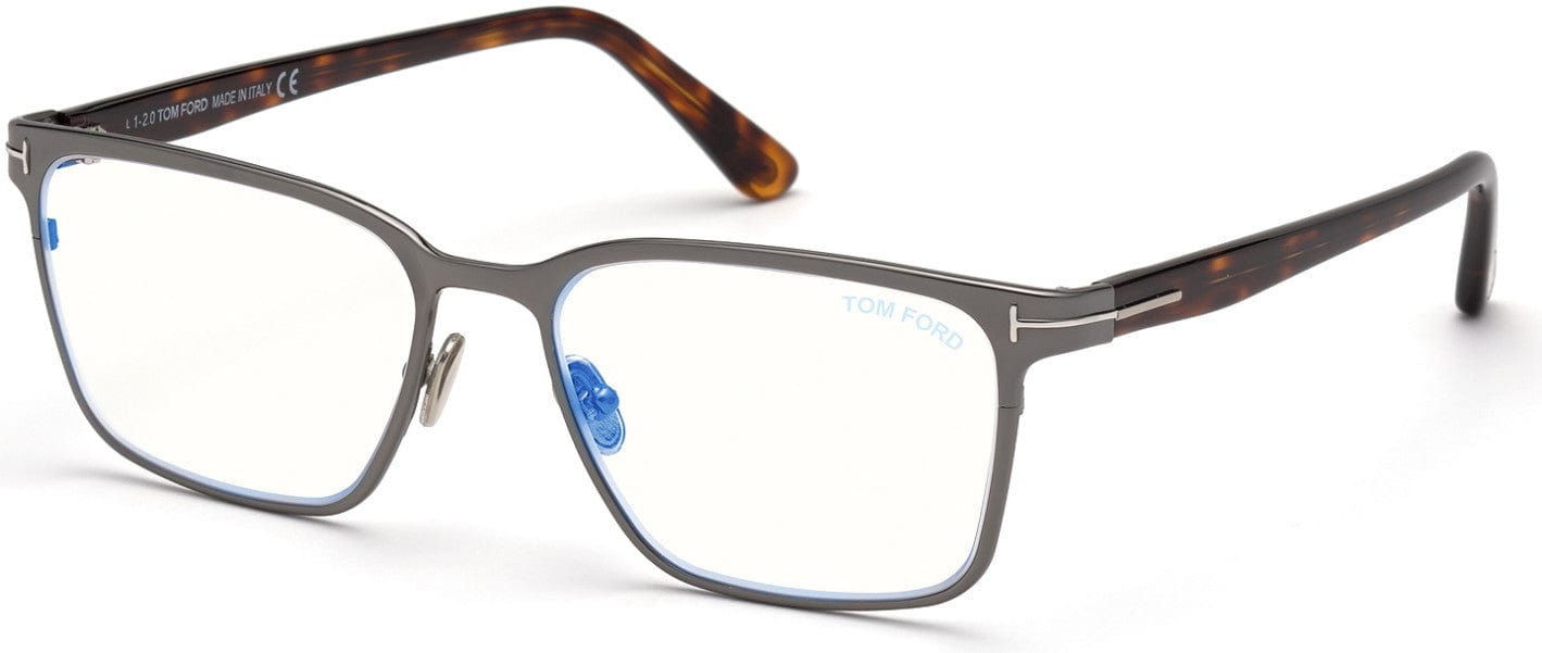 Tom Ford FT5733-B Square Eyeglasses 008-008 - Shiny Gunmetal, Shiny Red Havana, "t" Logo / Blue Block Lenses