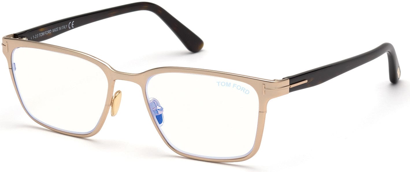 Tom Ford FT5733-B Square Eyeglasses 028-028 - Shiny Rose Gold, Shiny  Dark Havana, "t" Logo / Blue Block Lenses