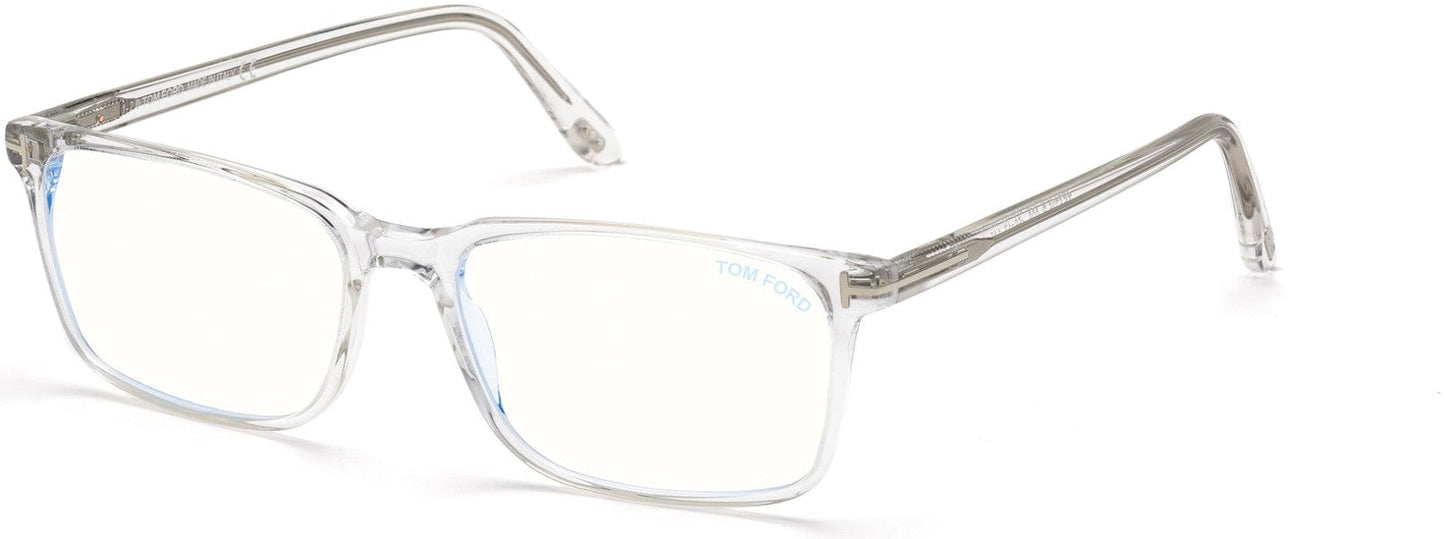 Tom Ford FT5735-B Rectangular Eyeglasses 026-026 - Shiny Crystal, Shiny Palladium "t" Logo / Blue Block Lenses