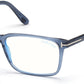 Tom Ford FT5735-B Rectangular Eyeglasses 090-090 - Shiny Transparent Blue, Shiny Palladium "t" Logo / Blue Block Lenses