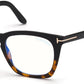Tom Ford FT5736-B Square Eyeglasses 005-005 - Shiny Black Vintage Havana, Shiny Rose Gold "t" Logo / Blue Block Lens