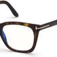 Tom Ford FT5736-B Square Eyeglasses 052-052 - Shiny Dark Havana, Shiny Rose Gold "t" Logo / Blue Block Lenses