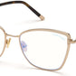 Tom Ford FT5740-B Square Eyeglasses 028-028 - Shiny Rose Gold, Classic Dark Havana, "t" Logo / Blue Block Lenses