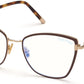Tom Ford FT5740-B Square Eyeglasses 048-048 - Brown Enamel, Rose Gold, Blonde Havana, "t" Logo / Blue Block Lenses