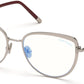 Tom Ford FT5741-B Cat Eyeglasses 016-016 - Shiny Palladium, Vintage Rose Havana, "t" Logo / Blue Block Lenses