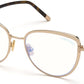 Tom Ford FT5741-B Cat Eyeglasses 028-028 - Shiny Rose Gold, Classic Dark Havana, "t" Logo / Blue Block Lenses