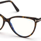 Tom Ford FT5743-B Round Eyeglasses 052-052 - Shiny Classic Dark Havana, Shiny Rose Gold "t" Logo /blue Block Lenses