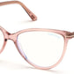 Tom Ford FT5743-B Round Eyeglasses 074-074 - Shiny Transparent Pink, Shiny Rose Gold "t" Logo / Blue Block Lenses