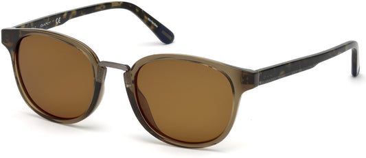 Gant GA7096 Round Sunglasses 49H-49H - Shiny Brown Front, Olive Tortoise Temples, Polarized Brown Lens