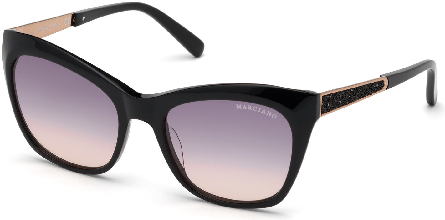 Guess By Marciano GM0805 Square Sunglasses 01Z-01Z - Shiny Black  / Gradient Or Mirror Violet