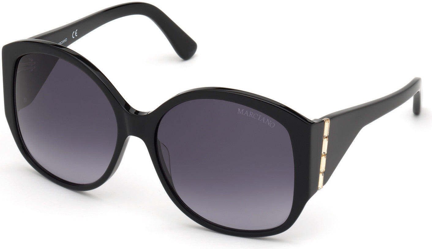 Guess By Marciano GM0809-S Butterfly Sunglasses 01B-01B - Shiny Black  / Gradient Smoke