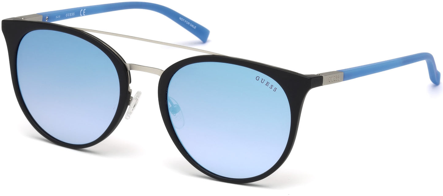 Guess GU3021 Round Sunglasses 05X-05X - Black/other / Blu Mirror