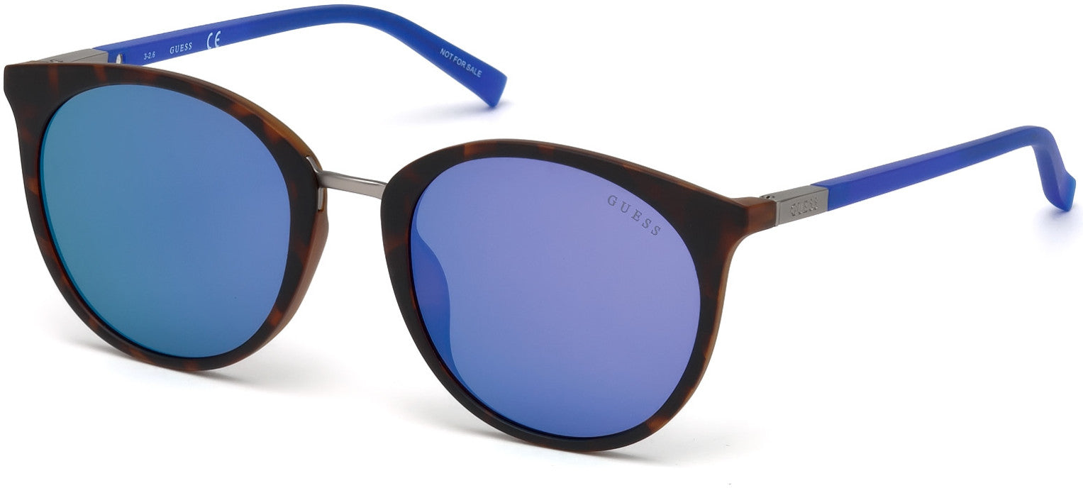Guess GU3022 Round Sunglasses 52X-52X - Dark Havana / Blu Mirror