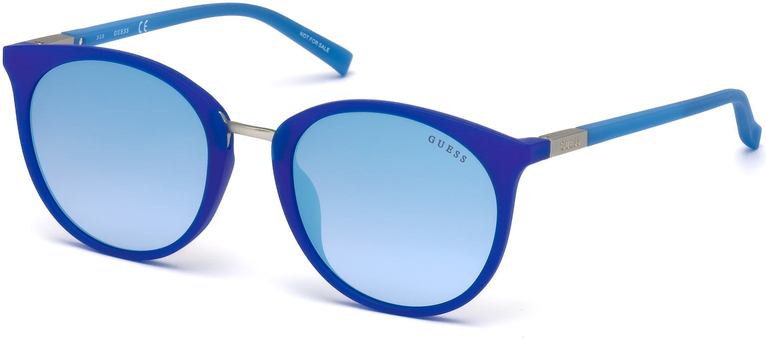 Guess GU3022 Round Sunglasses 91X-91X - Matte Blue / Blu Mirror