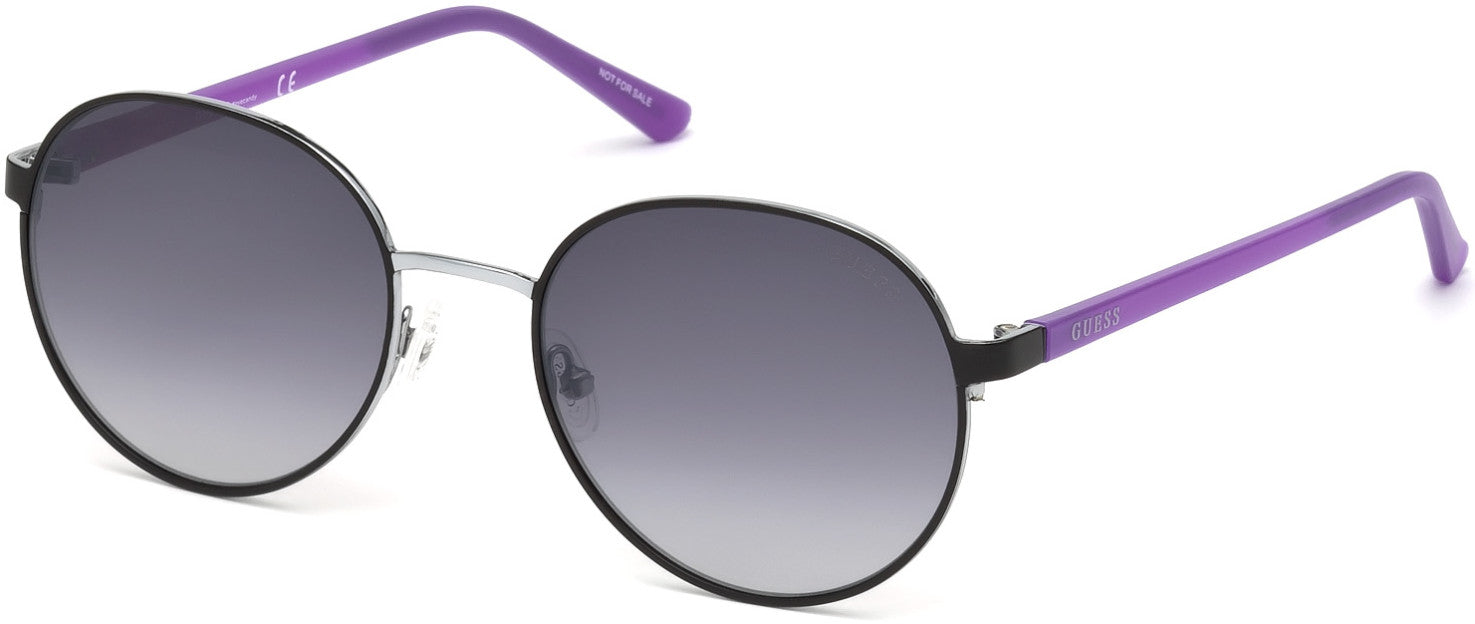Guess GU3027 Round Sunglasses 02B-02B - Matte Black / Gradient Smoke