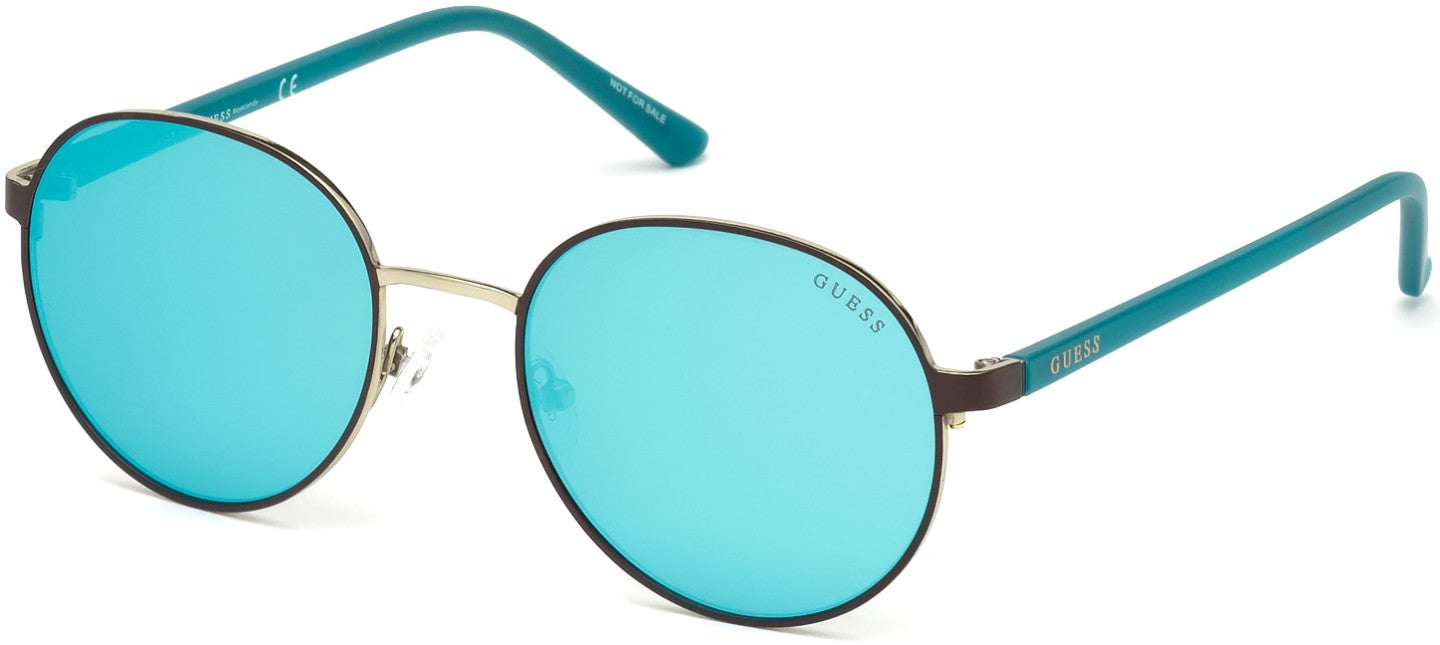 Guess GU3027 Round Sunglasses 49C-49C - Matte Dark Brown / Smoke Mirror