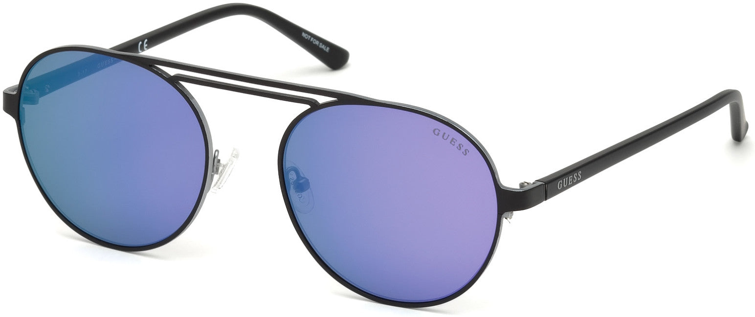 Guess GU3028 Round Sunglasses 02Z-02Z - Matte Black / Gradient Or Mirror Violet