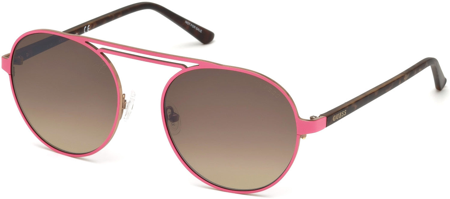 Guess GU3028 Round Sunglasses 73F-73F - Matte Pink / Gradient Brown