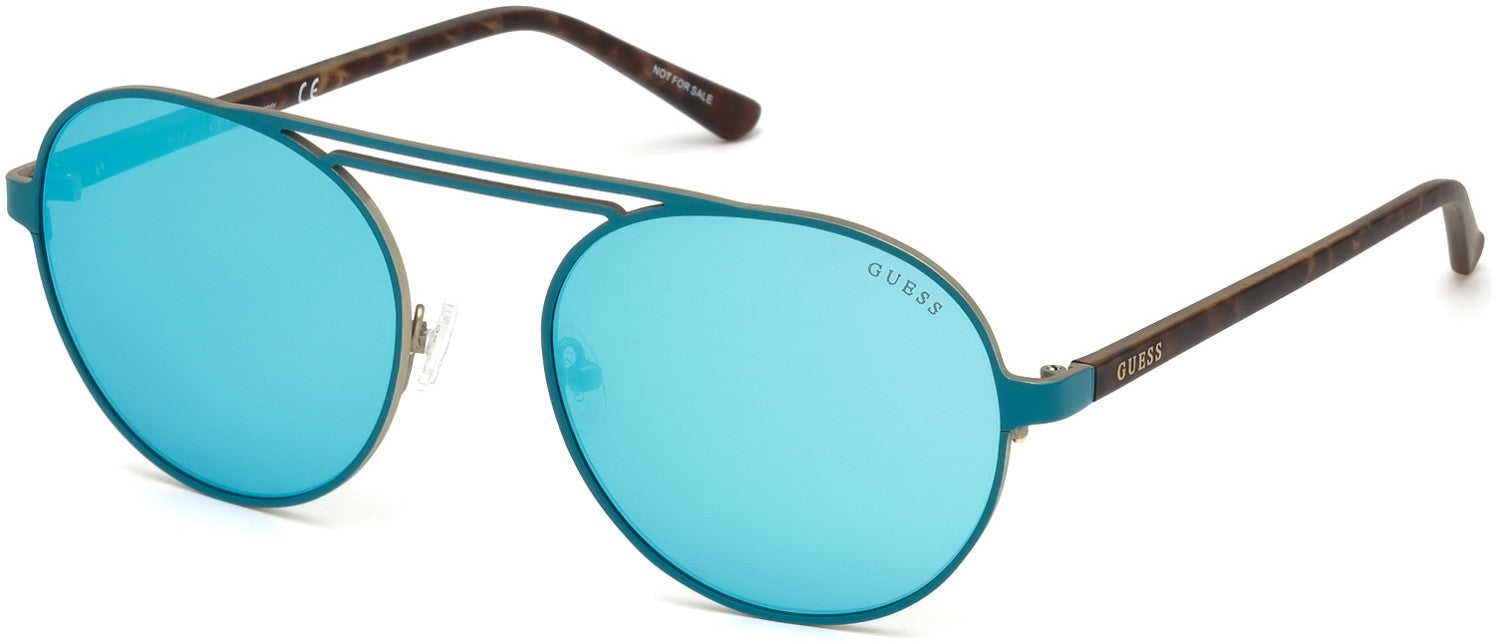 Guess GU3028 Round Sunglasses 88Q-88Q - Matte Turquoise / Green Mirror