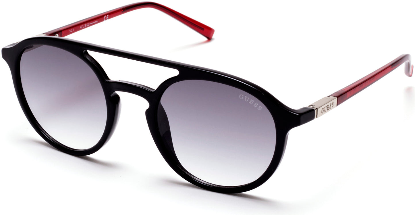 Guess GU3033 Round Sunglasses 01B-01B - Shiny Black / Gradient Smoke Lenses