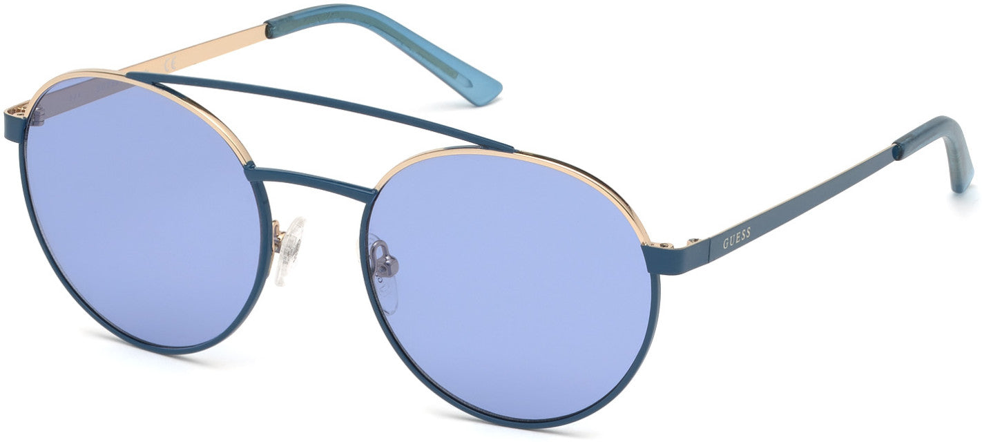 Guess GU3047 Round Sunglasses 84X-84X - Shiny Light Blue / Blue Mirror Lenses