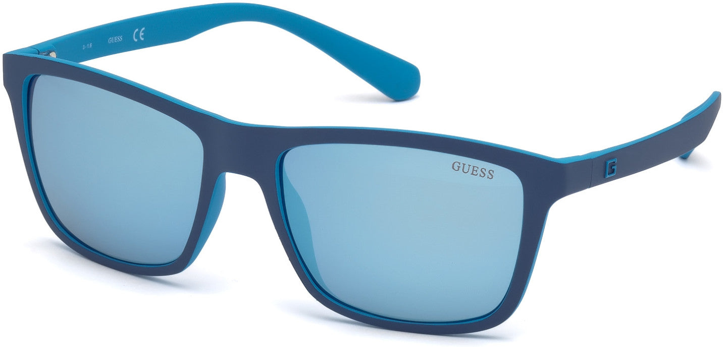 Guess GU6889 Geometric Sunglasses 91X-91X - Matte Blue / Blu Mirror