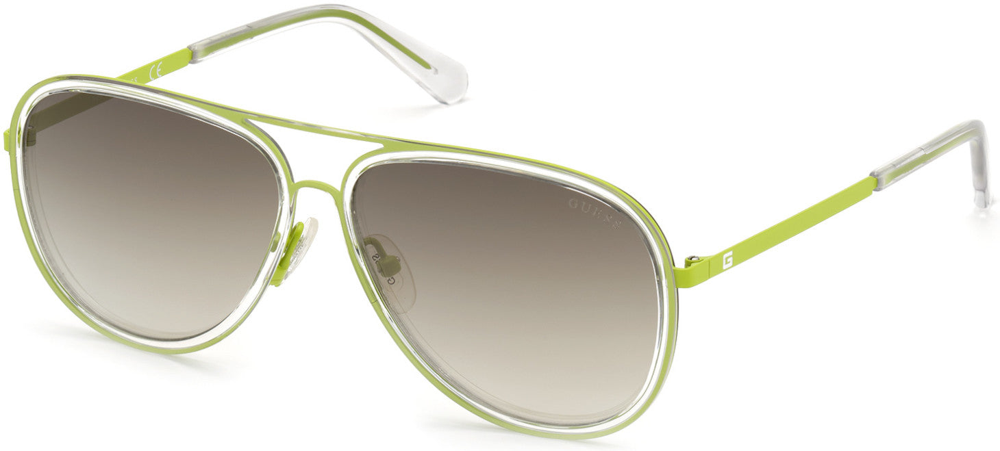 Guess GU6982 Pilot Sunglasses 93Q-93Q - Shiny Light Green / Green Mirror