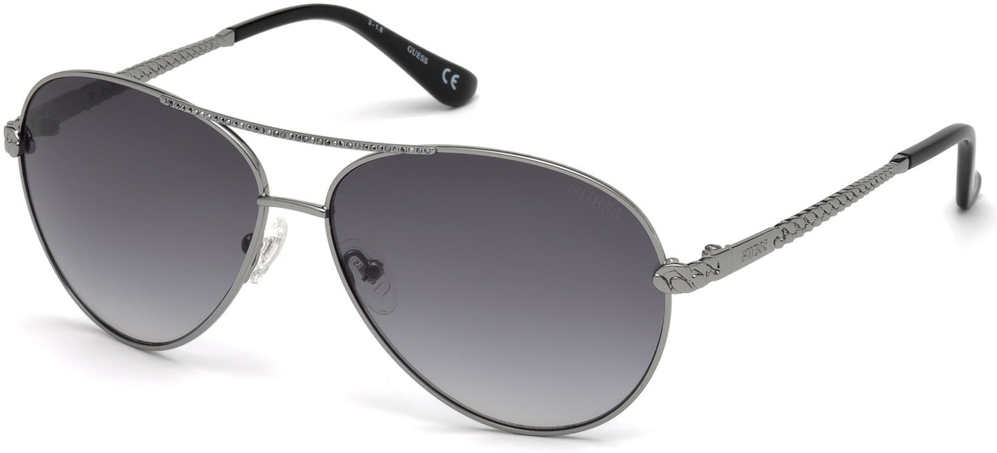 Guess GU7470-S Pilot Sunglasses 08B-08B - Shiny Gunmetal With Jet Hematite Stones/smoke Gradient Lens