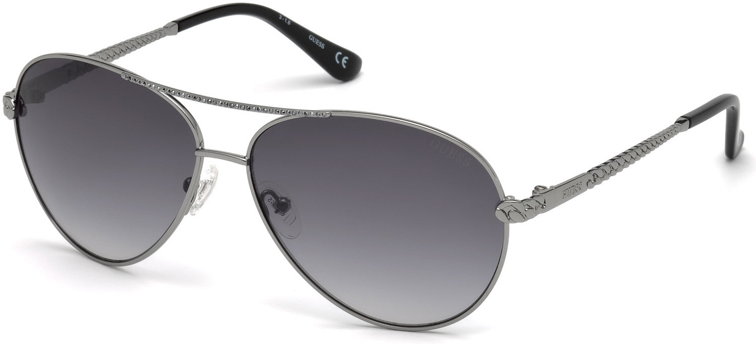 Guess GU7470-S Pilot Sunglasses 08B-08B - Shiny Gunmetal With Jet Hematite Stones/smoke Gradient Lens