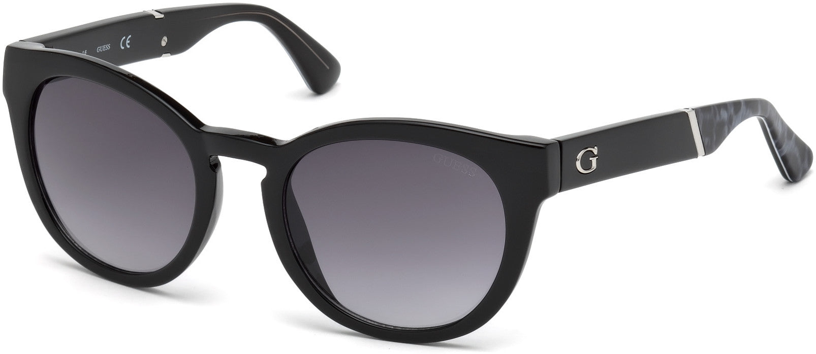 Guess GU7473 Round Sunglasses 01B-01B - Shiny Black  / Gradient Smoke
