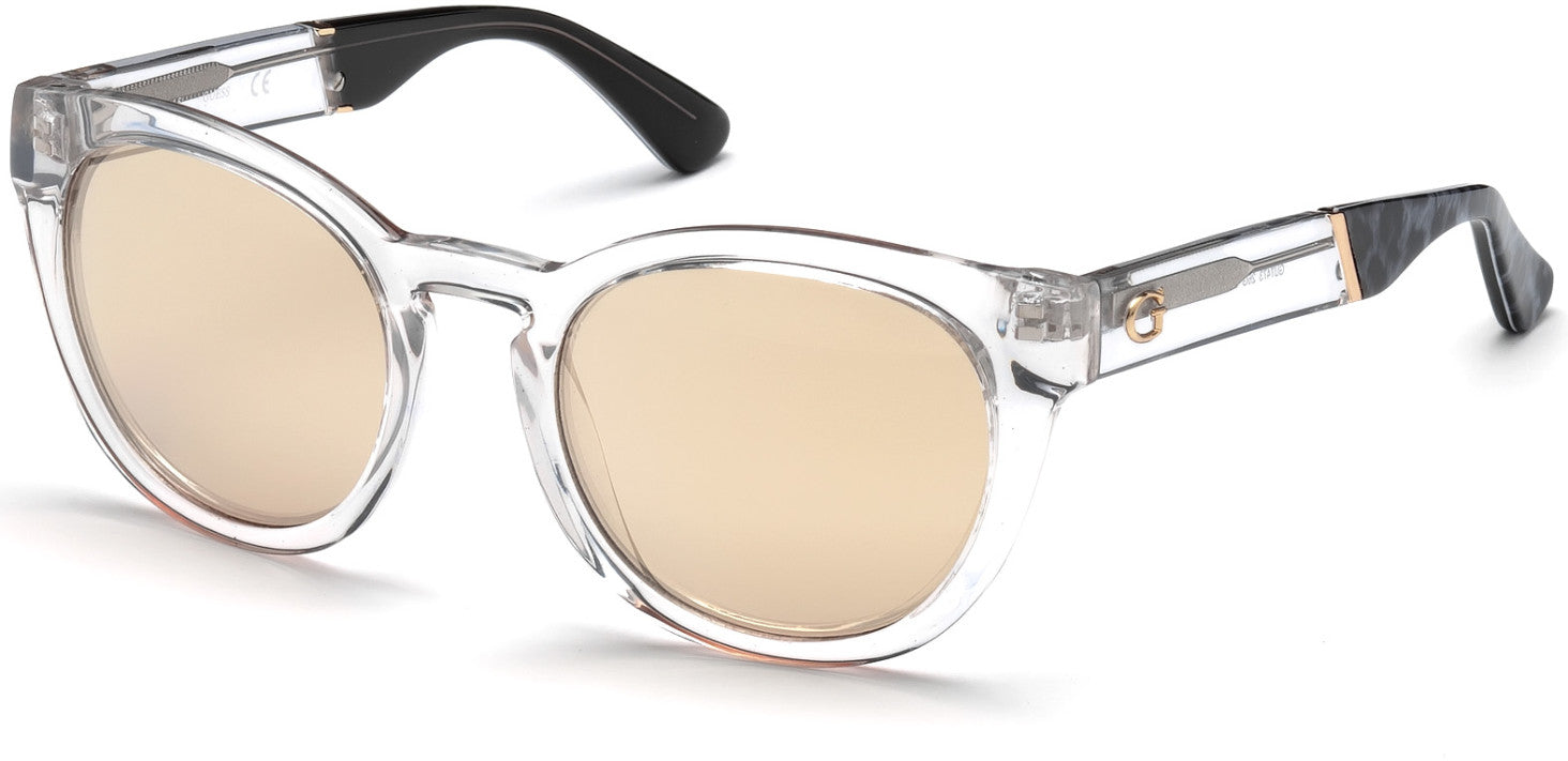 Guess GU7473 Round Sunglasses 26G-26G - Crystal / Brown Mirror